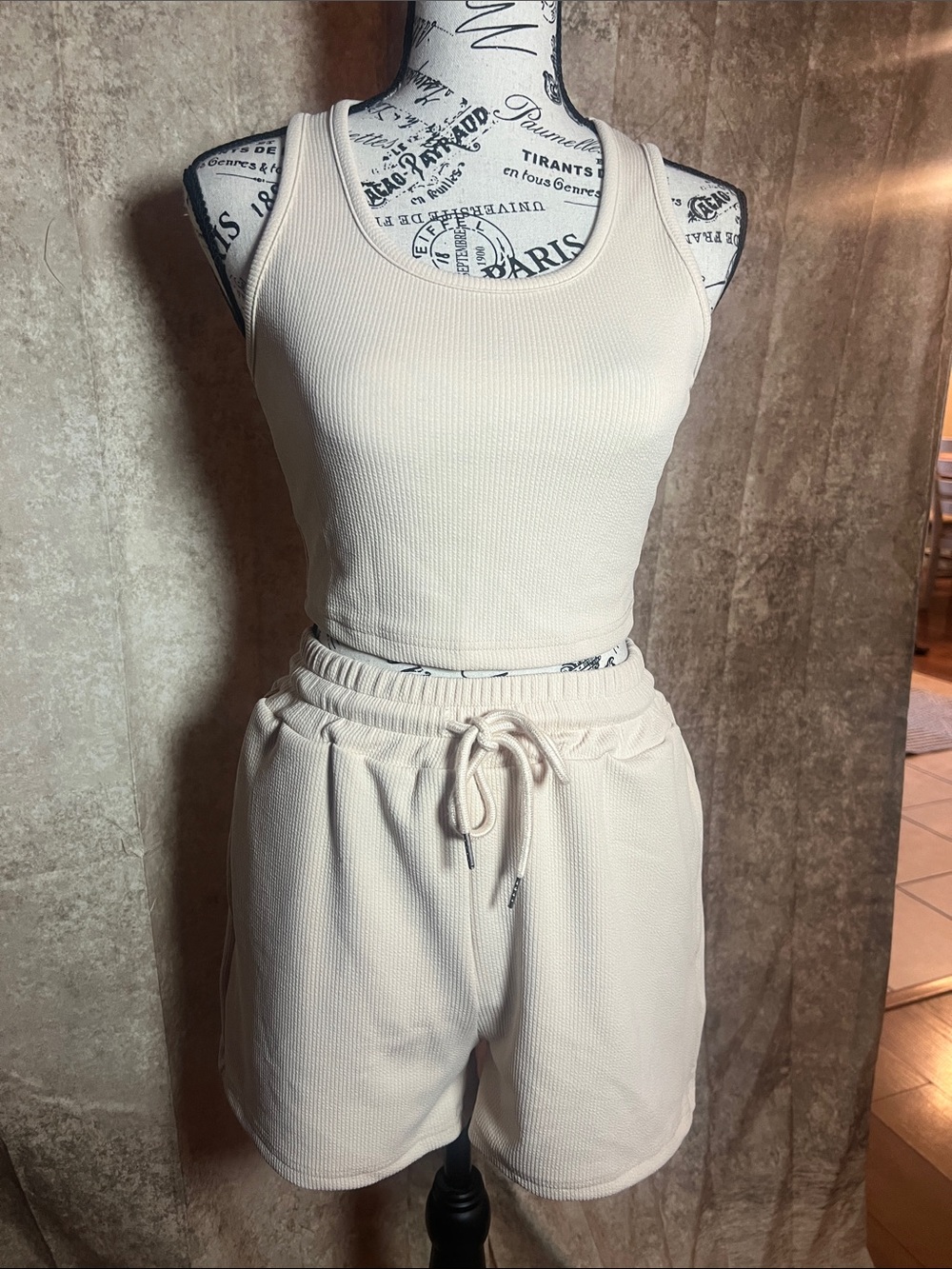 NWOT Cream Ribbed Tank & Drawstring Shorts Set